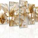 DOARTDO 5 Panel Flower Canvas Wall Art Gold Floral Picture Large Abstract Flower Painting Prints for Living Room Bedroom Decor Framed (8x14inx2 8x18inx2 8x22inx1)