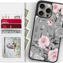 LUMARKE Designed for iPhone 13 Pro Wallet Case - Detachable Flip Folio Cover - RFID Blocking 4 Card Slots Holder - Leather Magnetic Kickstand - Protective Phone Case 6.1",Elegant Pink Floral