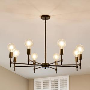 ASGYISA 8-Light Black Sputnik Chandelier Matte Industrial Flush Mount Ceiling Light Fixture Metal Modern Pendant Light for Farmhouse, Bedroom, Kitchen, Dining, Living Room, Island