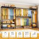 ULIFHOME E17 Heavy-Duty Clothes Rack with 2 Expandable Hanging Rods, Black, 78-102.7"W x 15.7"D x 76.6"H