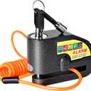 Motorcycle Alarm Disc Brake Lock, Motorcycle Locks AntiTheft Security Wheel Disc Lock Waterproof 110dB Alarm Sound with 5ft Reminder Cable Keys and Carry Pouch for Motorbike Bike Scooter