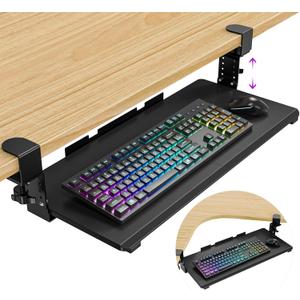 Snughome Height Adjustable Keyboard Tray Under Desk, Pull Out Keyboard & Mouse Tray with Sturdy C Clamp for L Shaped Table, 26.4''(30.9'' Including Clamps)11.8'' Slide-Out Computer Keyboard Drawer