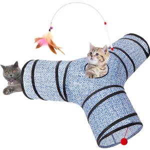 Tempcore 3 Way Collapsible Cat Toys - Indoor Cat Tunnels with Peek Hole & Ball, Perfect for Kittens & Puppies