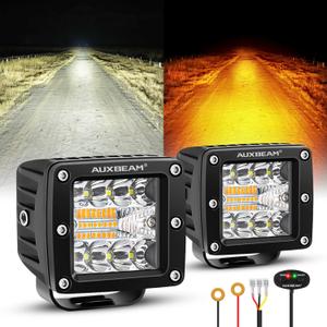 Auxbeam 6 Modes Amber White Series LED Cubes, 3Inch 72W LED Pods Dual Color Off-Road Strobe Lights, Spot Flood Combo Driving Offroad Ditch Lights Flashing Warning Functional, 1 Pair
