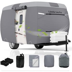 Umbrauto Fiberglass Travel Trailer Cover Fits 11'-13' Trailers, Upgraded 7 Layers Top Camper RV Cover with Windproof Strap,Adhesive Repair Patches