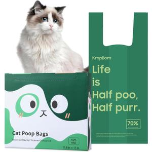 125 Count Cat Poop Bags with Handles, Disposable Litter Bags for Pet Poop, Extra-Thick Kitty Cat Waste Bags Easy Tie Leak-Proof Strengthen Unscented (Made of 70% Recycled Plastic)