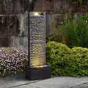 Water Fountain Outdoor, Floor Standing LED Illuminated Water Flow Elegant Water Fountain Pump 38.5" with Pebble Base for Garden, Patio and Yard (24372)