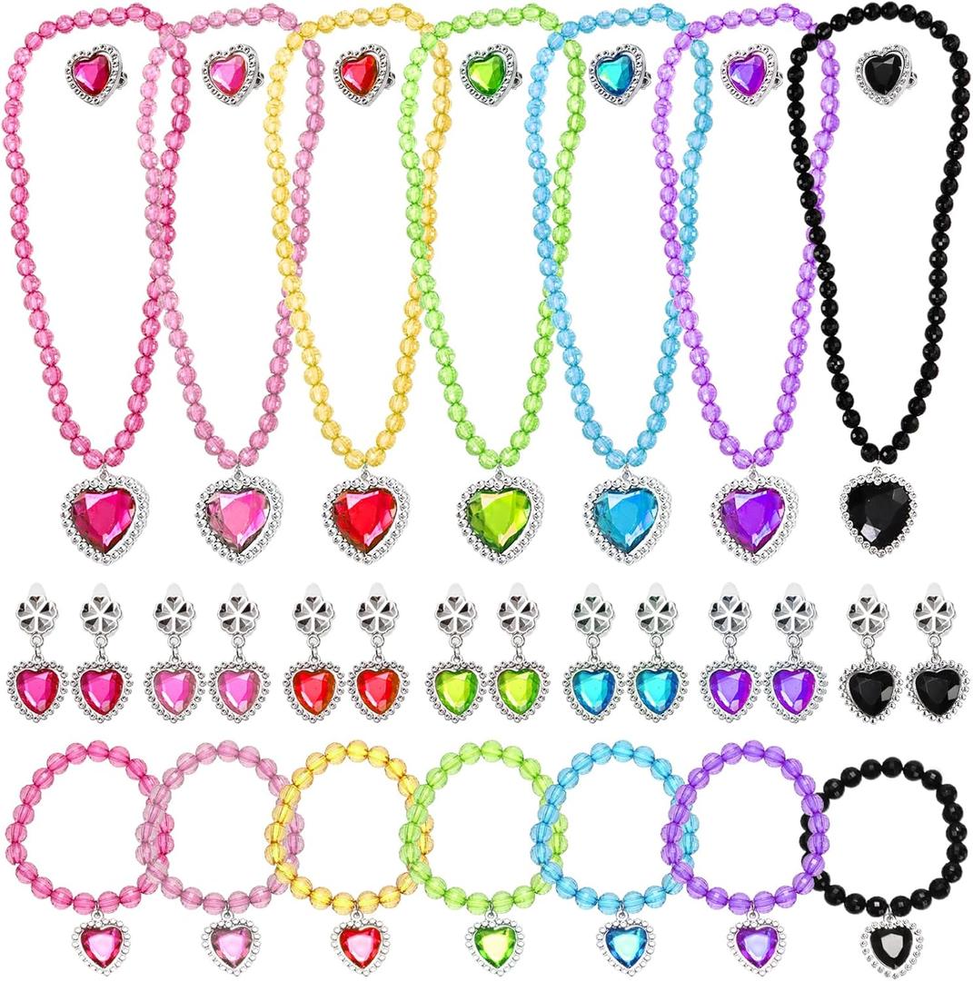 Coloch 7 Sets Dress up Jewelry, Jewelry Princess Pretend Toy with Bracelet, Necklace, Ring and Earrings, Cosplay Jewelry Set for Party