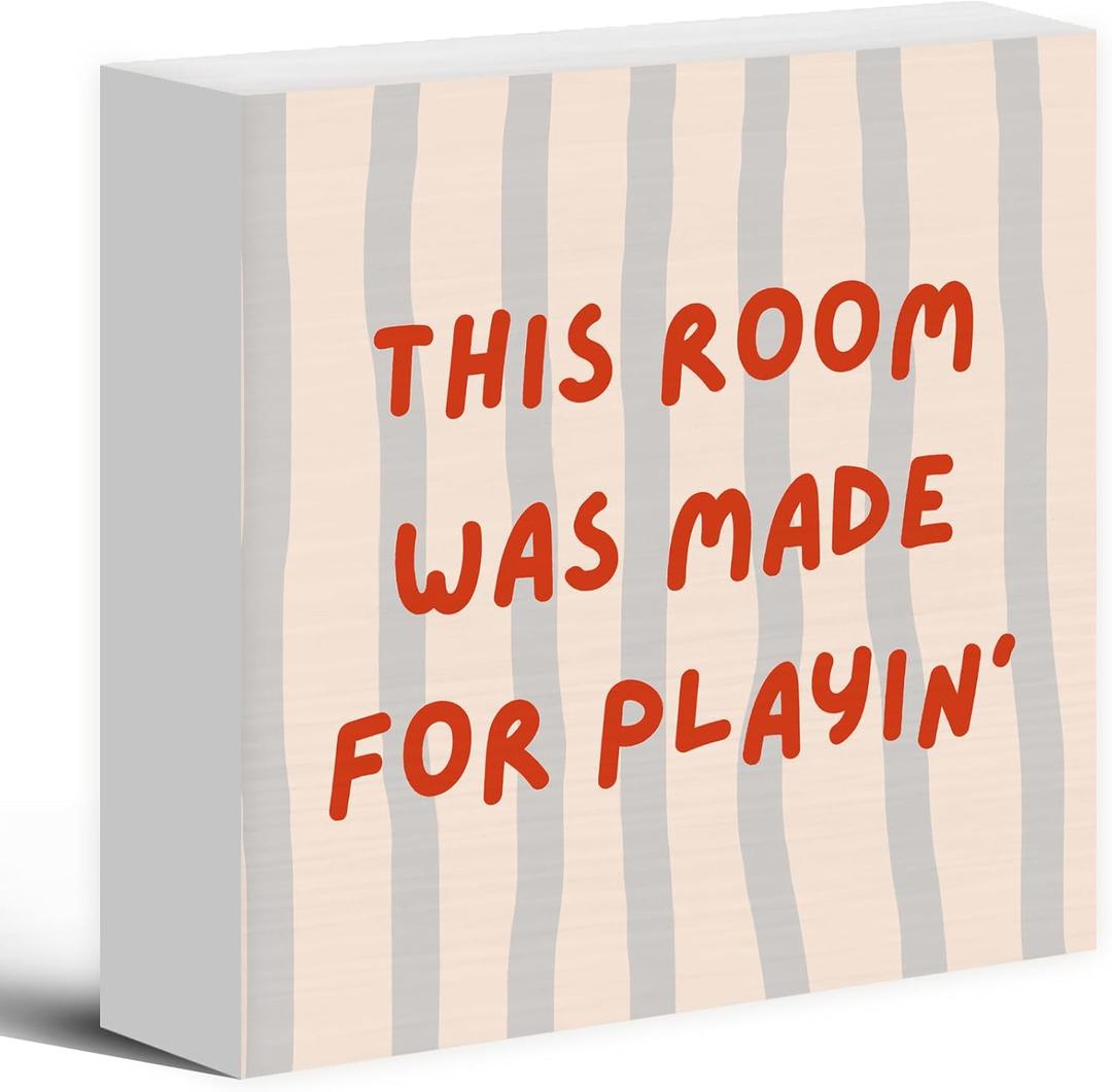 2 x This Room Was Made For Playing Decorations Wood Box Sign Desk Decor, Wooden Block Decorations for Home Office Room Wall Tabletop Shelf Decor