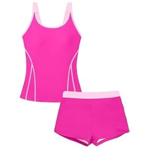 DONWEN Girls Tankini Swimsuits Size 15-16 Years Girls Tankini Swimsuit Tummy Control Bathing Suit for Teen Girl with High Waist Boyshorts Swimsuits for Girl Two Piece Pink