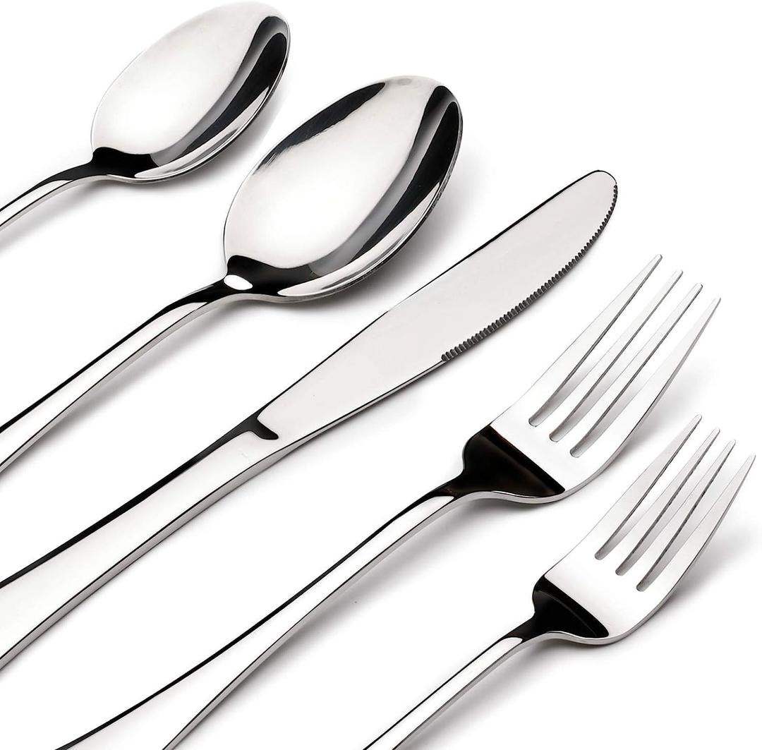 Silverware Set for 8 with Serving Utensils,Stainless Steel Flatware Cutlery | Heavy Duty Steak Knife Fork and Spoon, Dishwasher Safe, Gift Package for Wedding Housewarming, Size: 45 Piece