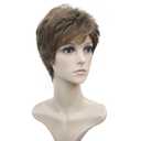 Wiginway Short Synthetic Wigs Golden Brown Fluffy Straight Full Bang Capless Heat Resistant Fiber Wigs for Women