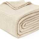 Joydeco 100% Cotton Muslin Throw Blanket for Couch Bed and Sofa, 4-Layer Lightweight and Breathable Soft Gauze Blanket for All Season, Luxury Throws Cotton Blanket Gift(Light Tan, 50"x70")