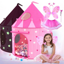 Playz Princess Castle Pop Up Tent & Dress Up Set – Kids Pink Playhouse Tent for Girls with Glow in The Dark Stars, Foldable Indoor Outdoor Toddler or Baby Girl Tent with Carrying Case