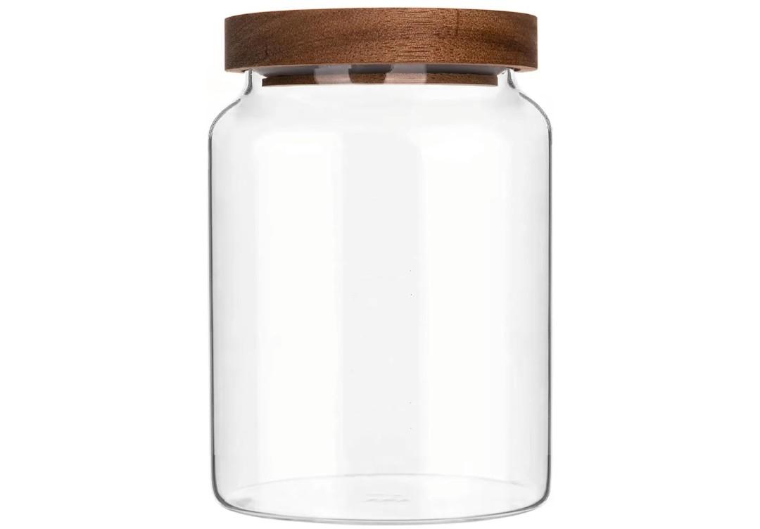 Custde Glass Jar with Lid, 28.7 FL oz Airtight Glass Storage Jar for Kitchen Counter, Pantry, Decorative Jar for Coffee, Sugar, Candy (Wooden 28.7 FL OZ)