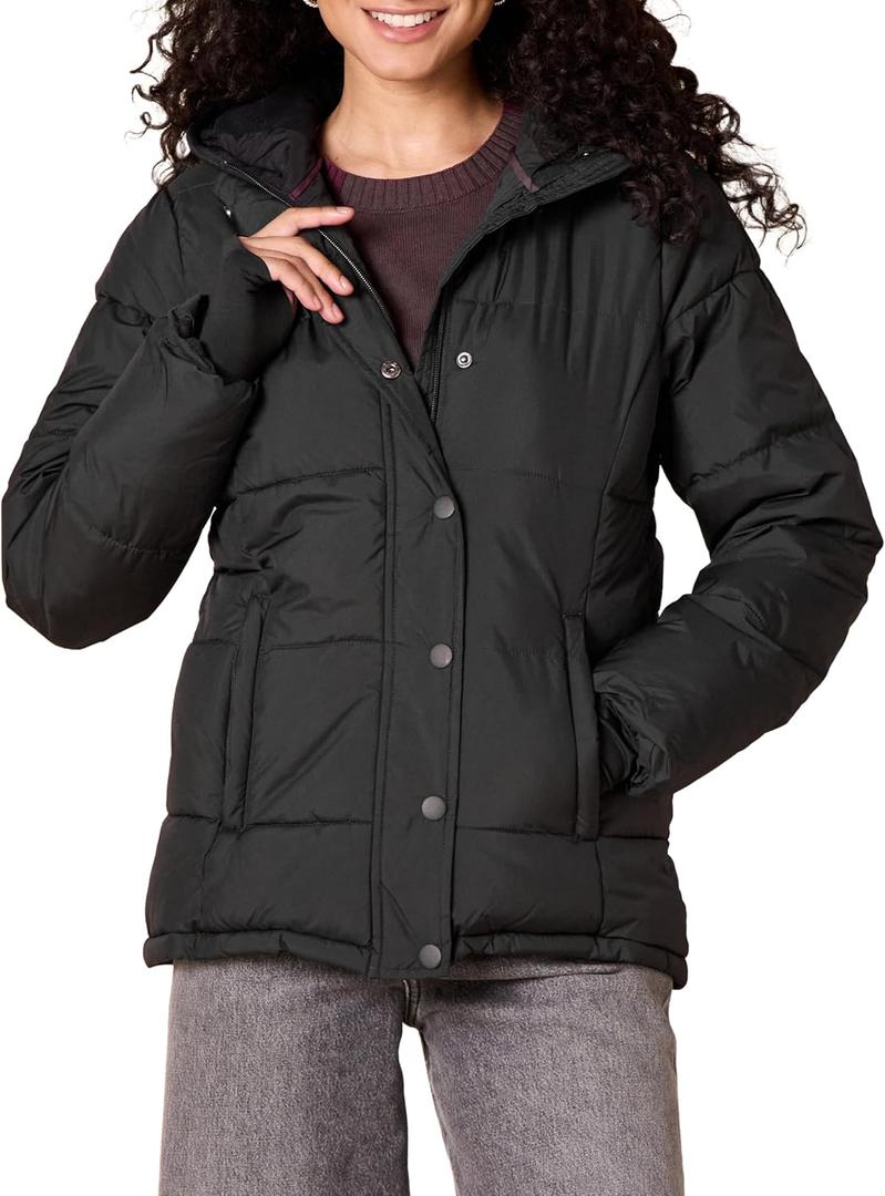 Amazon Essentials Womens Heavyweight Quilted Long-Sleeve Hooded Puffer Coat (XX-Large, Black)