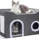 Cat House for Indoor Cats  Foldable Cat Cave & Covered Cat Bed, Cozy Hideaway for Small Pets and Large Cats (23.6"x16"x12.8"),Dark Grey