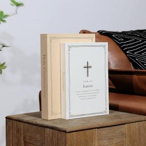 Neatmeat Decorative Books for Home Decor  Faux Book Set with Hidden Storage  Neutral Coffee Table Books for Living Room, Entryway, Bookshelf Styling  Christian Home Decor (Yellow-beige)