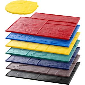 AmazingSpark 8 Pcs Concrete Stamping Mats Set, Concrete Texture Mat Polyurethane Reusable Slate Stamp Soft Hard Molds with Handles Durable for Patio Wall Floors Driveways Walkways (Square,7 Colors)