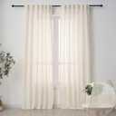 Neutral Sheer Linen Curtains 84 Inches Long, Flax Semi Sheers 2 Panels Set, Cream Beige Farmhouse Drapes for Living Room, Sliding Glass Door Curtain, Back Tab & Rod Pocket (3-in-1 | Natural)