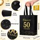 Supervitae 24 Cheers to 50 Years Gift Party Bags Medium Black and Gold Party Decoration Supplies Reusable Non Woven Totes for Birthday Anniversary Wedding Favor(9.8" x 7.9" x 3.9")