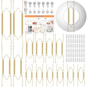MAPVOLUT 14 Pcs Invisible Plate Hangers for The Wall - 4/6/8/10 Inch Stainless Steel Decorative Plate Holers for Display, Artwork & Home Decor (Includes 14 Wall Hooks & 56 Tip Protectors & Guide)