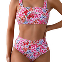Fanuerg Women's High Waisted Bikini Sets Wide Straps Two Piece Swimsuit Floral Print Bathing Suits, Size S