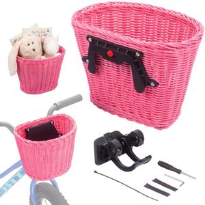 PEDALON Kids Bike Basket with Innovative Clip - Large Non-Sagging Bicycle Front Basket for Girls & Boys - Basket for Tricycle - Premium Bike Accessories for Little Kid and Toddler - Pink - Plastic