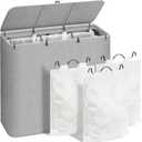 STORAGE MANIAC Triple Laundry Hamper with Lid, 180L Tall Metal Frame Laundry Baskets with Removeable Bag, Large Clothes Hamper with PU Tag, Laundry Bin for Dorm, Collage, Bathroom, Bedroom, Gray (3 Section)