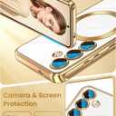 Magnetic for Samsung Galaxy S22 5G Case + 2X Screen Protectors,Luxury Plated Gold Edge [Glitter Card&Wrist Strap] Slim Soft Crystal Clear TPU Shockproof Case Cover for S22 5G-Gold