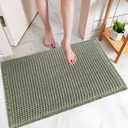WIKUVO Waffle Bath Mat,  Green Bathroom Mat with Super Absorbent, Machine Washable Non-Slip Bathroom Mat Comfortable and Soft