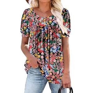 BETTE BOUTIK Women's Short Sleeve Summer Tunic Tops Flowy Flare Button Down Tunic Shirts Blouses M