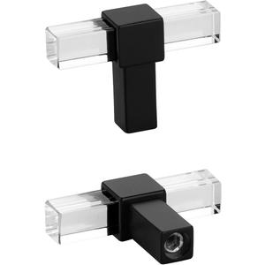 Peaha 10 Pack Black Cabinet Knobs Square Acrylic Kitchen Knobs Modern Clear Black Cabinet Hardware for Dresser Bathroom,Zinc Alloy Base (Single Hole, Black-3)