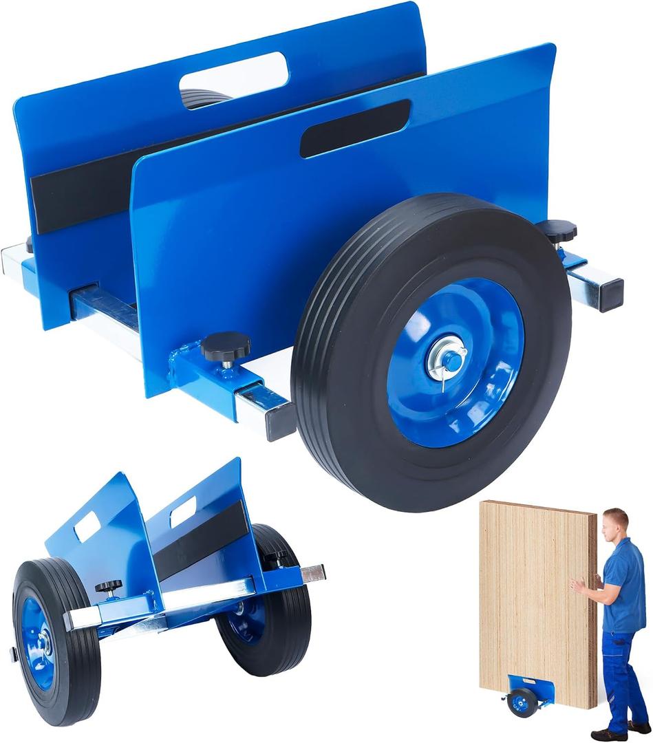 Heavy Duty Panel Dolly Blue Slab Cart 1100LBS Capacity Door Dolly with 10" Solid Wheels, Adjustable Drywall Mover Panel Drywall Cart Material Handling All Terrain