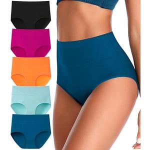 ASIMOON Tummy Control High Waisted Underwear for Women Cotton Plus Size Full Coverage Panties Ladies Briefs, XL