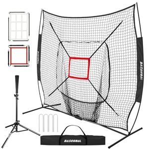 BaseGoal 7'×7' Baseball Softball Practice Net,Baseball Backstop,with Batting Tee,for Hitting Pitching Batting Catching with Bow Frame,Bonus Strike Zone