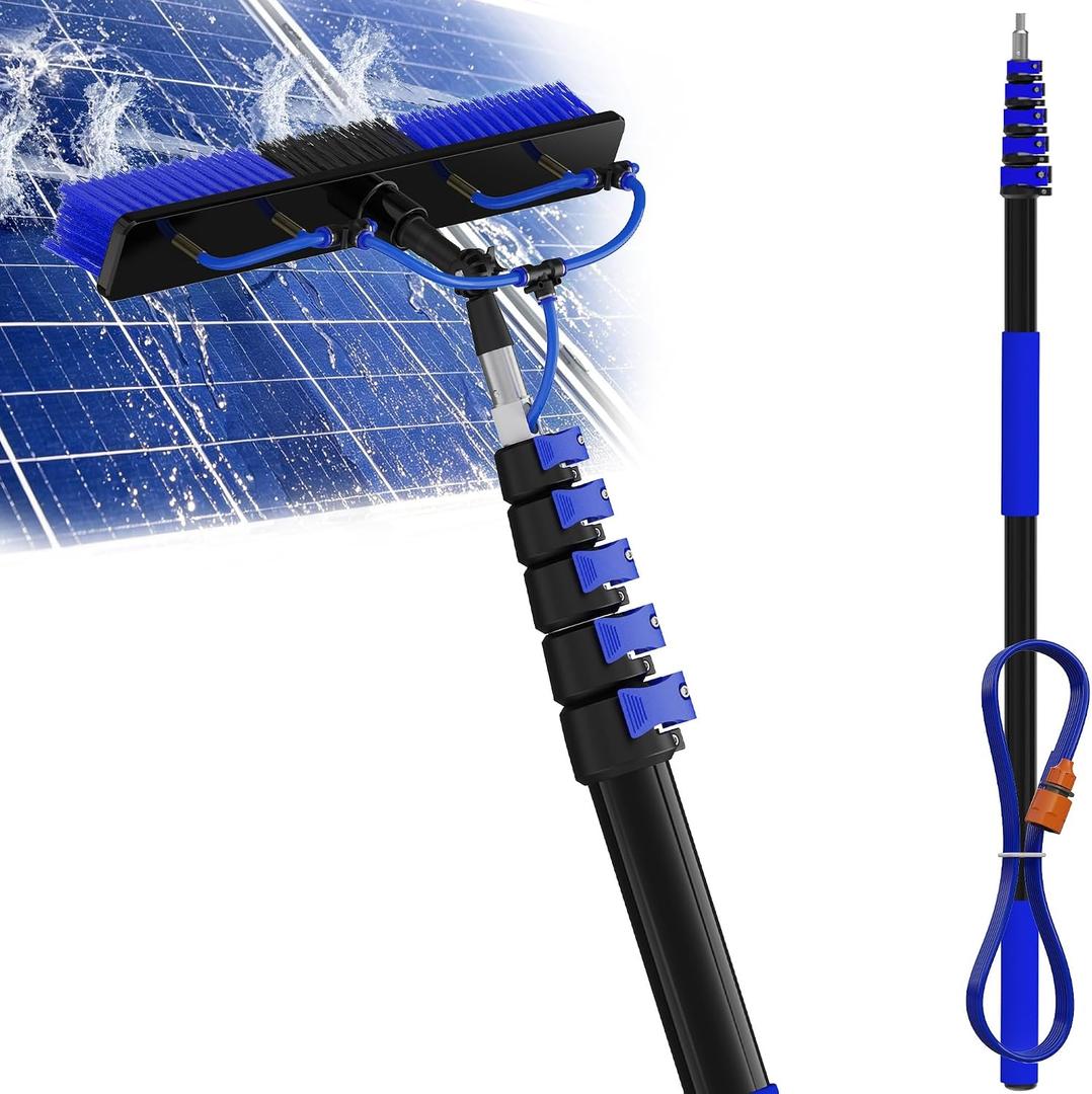 Buyplus 30FT Reach Solar Panel Cleaning Brush Kit with 5-24FT Telescoping Pole, Water Fed Window Cleaner Tool with 20" Brush, Soap Dispenser