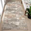 2x5 Washable Kitchen Runner Rug: Modern Abstract Runners for Hallway Soft Non Slip Rugs with Rubber Backing Low Pile Thin Floor Carpet for Entryway Bedroom Bathroom Bedside Indoor(Brown/Brick,2x5)