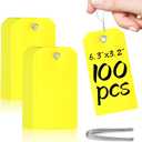 100 Yellow Plastic Shipping Tags - Durable, Writable, Heavy Duty, Waterproof, Reinforced for Repair Equipment & Car Parts Inventory (6 1/4" x 3 1/8")