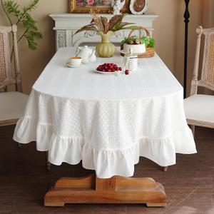 White Cotton Tablecloth Ruffled Lace Embroidered Fabric Tablecloths RusticFrench Washable Table Cover for Indoor Outdoor Home Holiday Party Christmas (White, 52" x 70" (Oval))