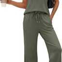 SAMPEEL Two Piece Sets for Women Summer Outfits Beach Vacation Clothes Wide Leg Crop Pants (Green, L)