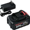 21V Lithium Battery and Charger Cord, 4.0 Ah Battery with Charger Adapter Led Indicator Compatible for Cordless Tiller Cultivator
