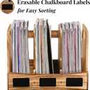 Wood File Organizer for Desk, 3-Section Vertical Folder Holder with Drawer, Upright Binder Rack Stand with Chalkboard Label, Tabletop Magazine Document Sorter for Office Home