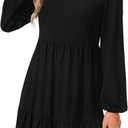 LYANER Women's Long Sleeve Crewneck Ruffle Hem Tunic Dress High Waist Ruffle A Line Tiered Mini Dresses (Black, L)