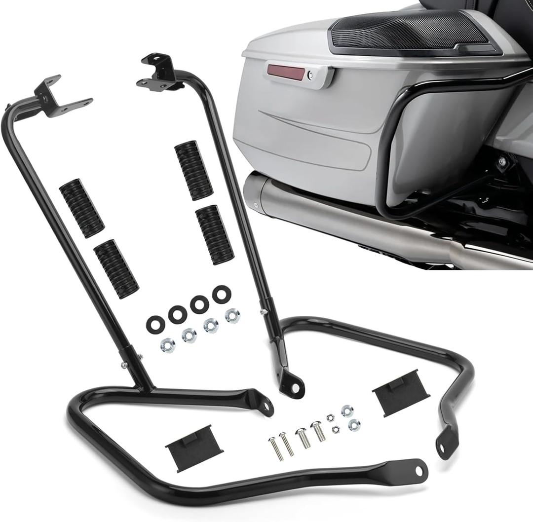 Gloss Black Rear Saddlebag Guards complete Kit for 2014-Later Harley Touring Street Road Glide Electra Glide Road King