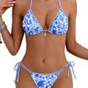 Tainehs Women's Sexy Halter Bikini Set Triangle Top String Swimwear Two Piece Swimsuits Cheeky Bathing Suit (Light Blue1)