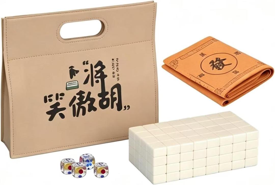 Professional Traditional Chinese Mahjong Set  - 30mm 146 Tiles Green & White Melamine with Dice Storage Case White