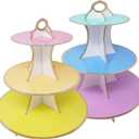 3-Tier Dessert & Cupcake Decorative Serving Tray Stand for Birthdays and All Themed Parties & Events, 2 Serving Towers Per Pack (Pastel Rainbow)