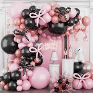 Pink and Black Balloon Arch Kit,120Pcs Retro Dirty Pink Maca Pink Black Clear Balloons Garland Different Sizes for Girls Women Birthday Wedding Baby Bridal Shower Party Decorations