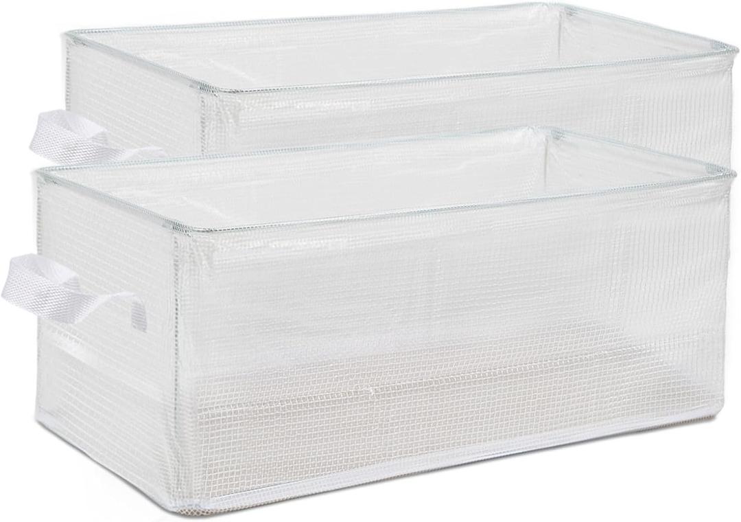 DAYARD Storage Bins with Metal Frame, Large Storage Baskets for Closet Organizing, Rectangle 2-Pack, Transparent